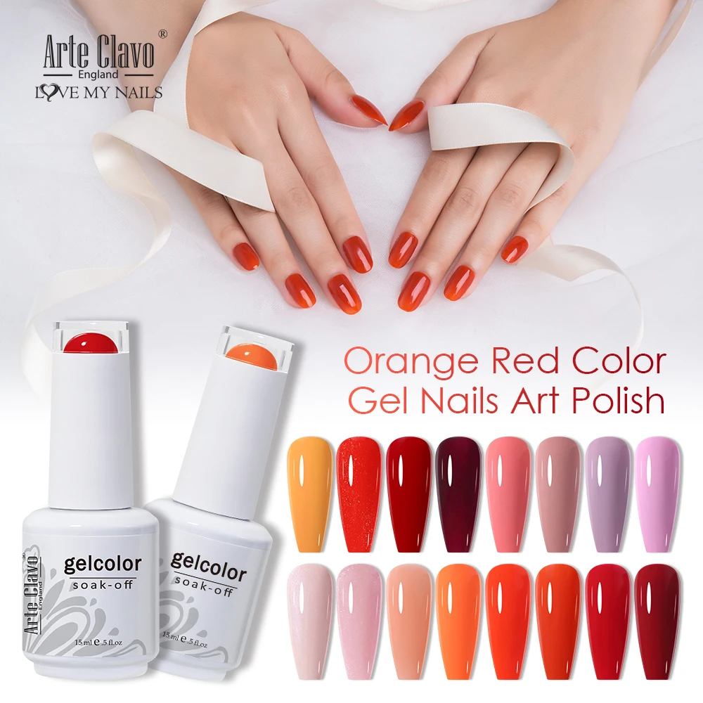 Arte Clavo 15ml Gel Varnish Orange Nail Art Design Red Color Gel Nail Polish Manicure UV LED Gel Polish Gellak Top Coat Soak Off