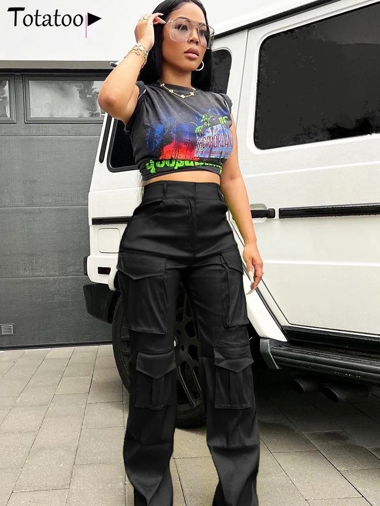 Totatop-женские винтажные брюки-карго прямые брюки с высокой талией и карманами