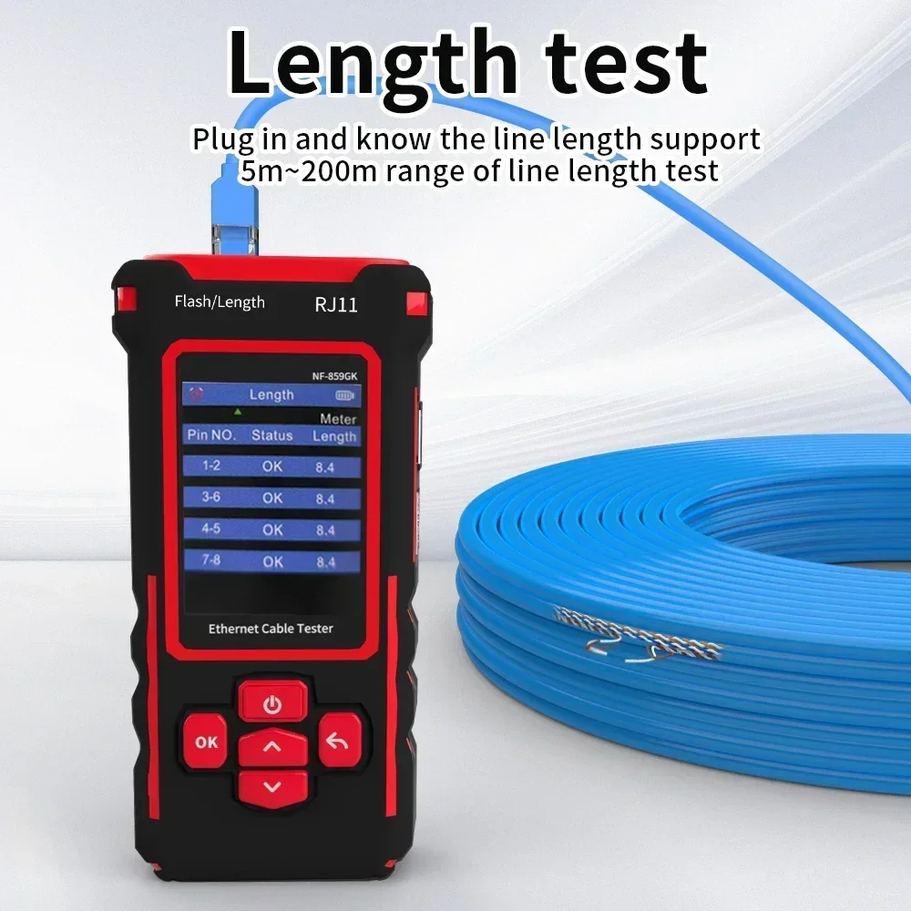 2026 Горячая новинка: Тестер сетевых линий NF-859GK с красным светом, одноголовочный, для определения обрывов и длины кабеля, сканирование IP, PING, с функцией зарядки (art.: 3920dbbeeda5a) - 3920dbbeeda5a