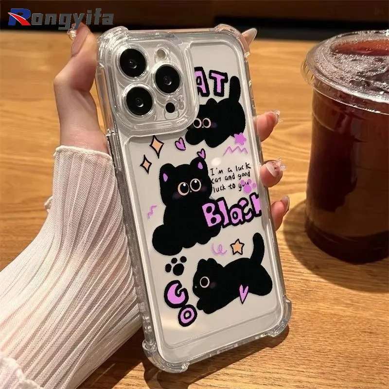 Фото Милый чехол для телефона с черным котом для Vivo T5 T5X T4 T3 Lite Ultra T3X T2 T1 T2X X50 X30 X27 Pro Plus X23 X21, прозрачный мягкий чехол с мультяшным рисунком. №1