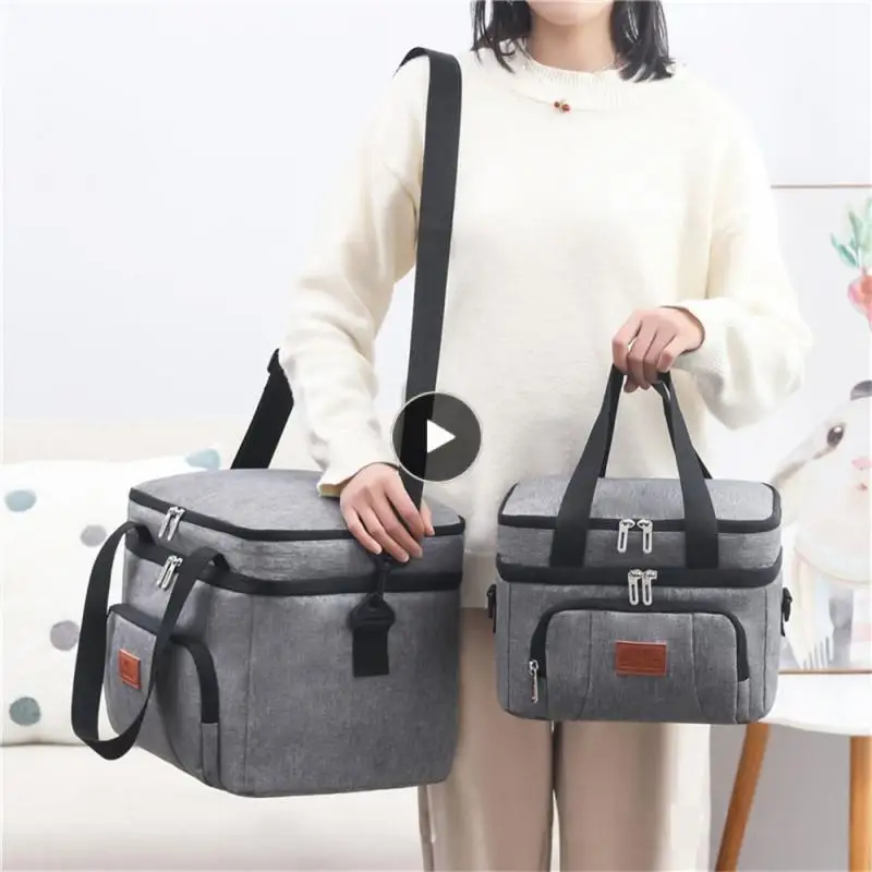 

Сумка для ланча из темно-синей ткани Оксфорд, вместительный многоцветный инкубатор для сохранения тепла и холодного хранения, розового и серого цветов