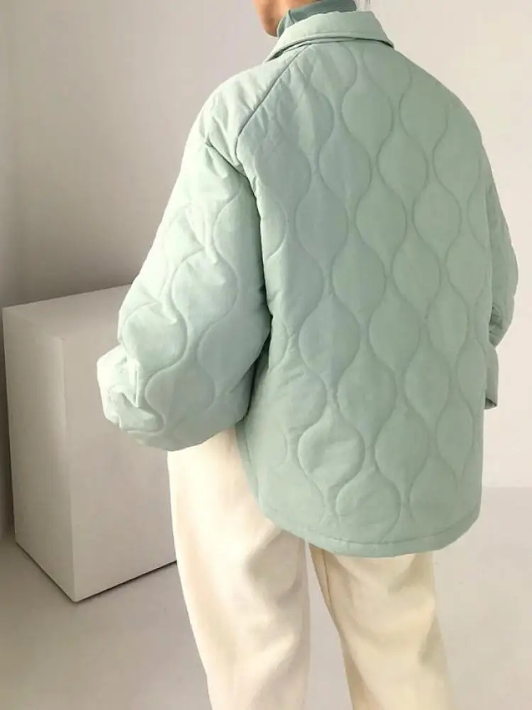 GUUZYUVIZ Oversized Winter Coat For Women Autumn Winter Turn-down Collar Pocket Diamond Parkas Women Casual Warm Thick Jancket