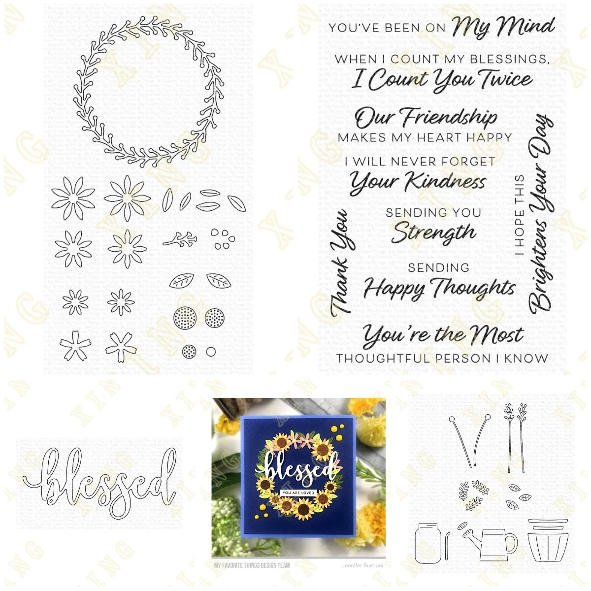 

Metal Cutting Dies Clear Stamps Scrapbook Diary Secoration Embossing Template Diy Handmade Sunflower Wreath Blessed Greetings