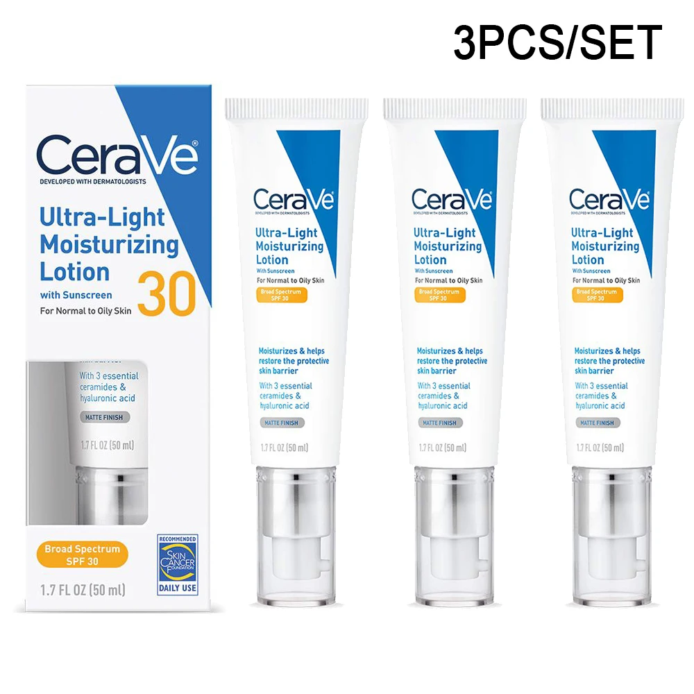 

3PCS CeraVe Ultra Light Moisturizing Lotion SPF 30 Daily Face Sunscreen Moisturizer Oil Free For All Skin Types Face Cream
