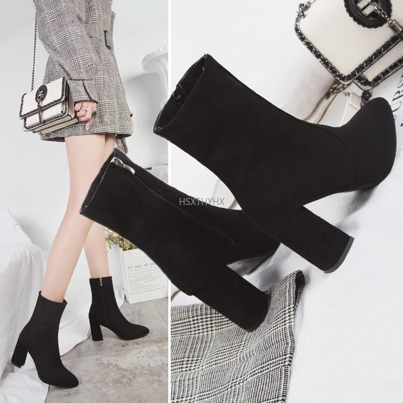 Новинка 2022 короткие женские ботинки осенне-зимняя обувь на толстом каблуке