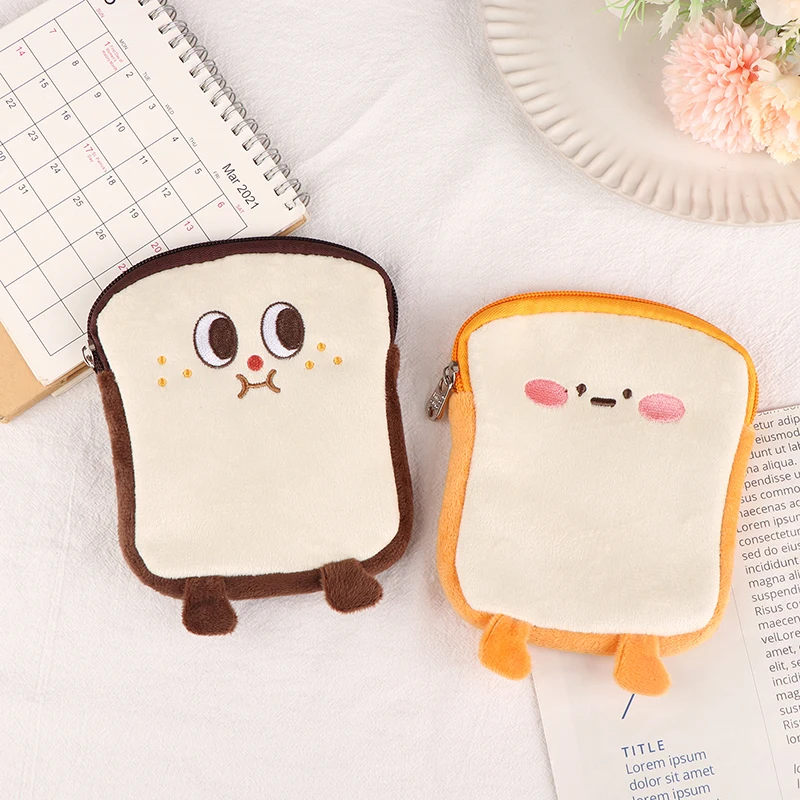 

Cartoon Toast Bread Coin Purse Plush Money Change Pouch For Girls Zipper Wallet Key Headphone Bag Birthday Gift