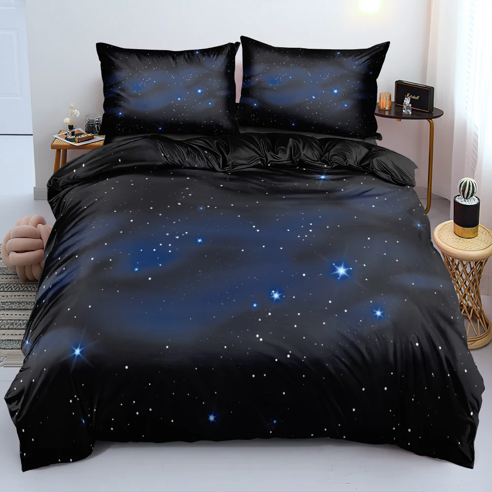 

3D Digital Nebula Quilt Covers Black/Blue Duvet Cover Set Twin Queen King Double 220x240cm Bedding Set for Boys Kids Children