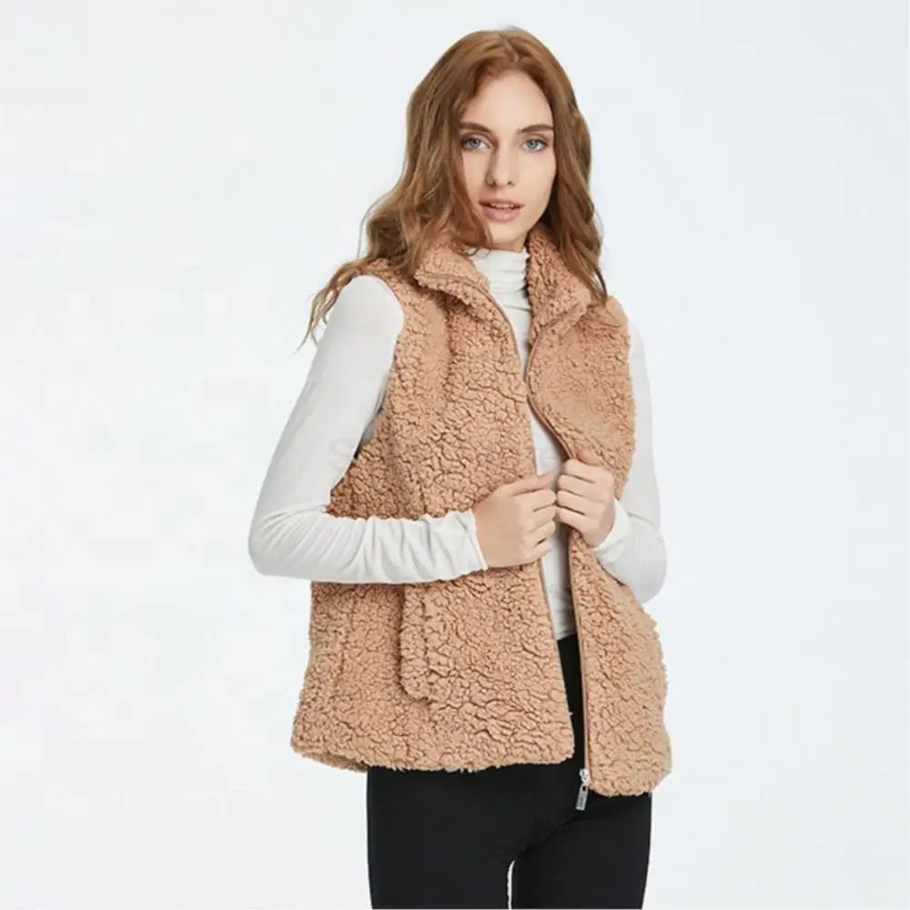 Winter Fashion Women's Real Fur Vest Fluffy Fleece Thermal Pure Color Zipper Real Fur Gilet Womens Teddy Sleeveless Waistcoat