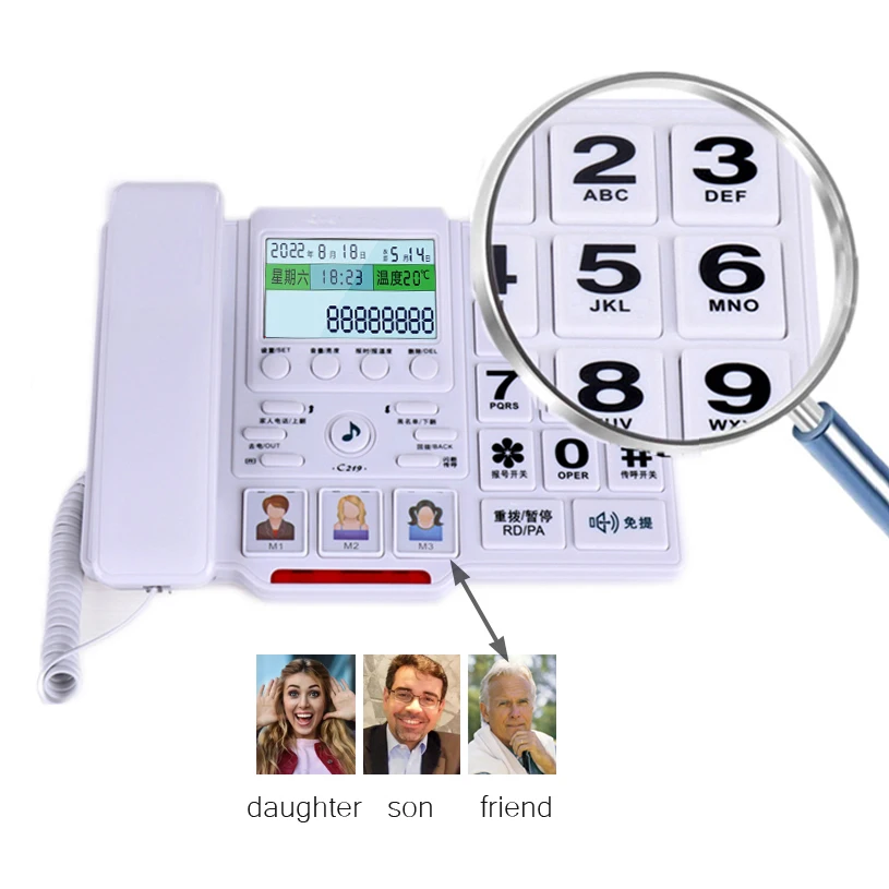 

Big Button landline Phone fast dial desk table Care Landline for Seniors with Voice Broadcast home office for old man woman
