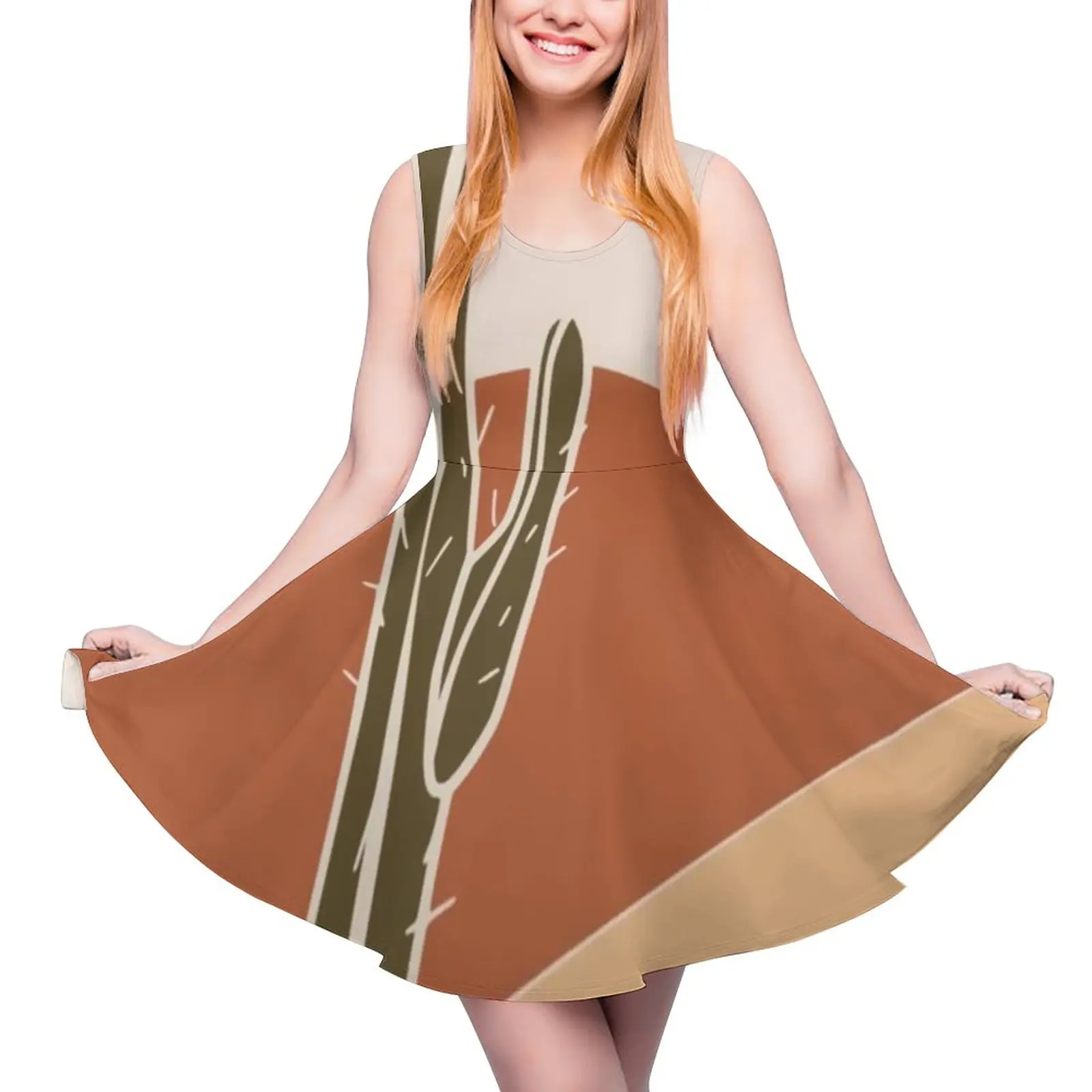 

Мультяшное платье в стиле пустыни, красивые платья с изображением загара, кактуса, уличная одежда с высокой талией, платье большого размера ...