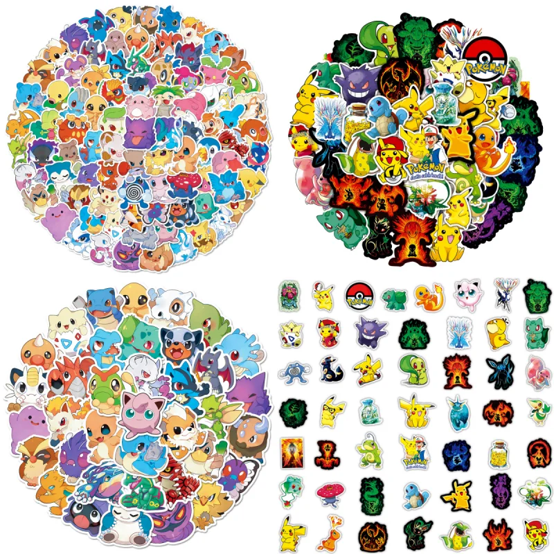 50/100pcs Q Version Pokemon Pikachu  Doodle Stickers Bike TV Water Cup Car Watertight Sticker Luggage Notebook Marker Sticker