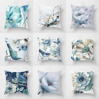 car sofa cushion pillow pillowcase square pillow pillowcase blue flower printing decoration home seat pillowcase