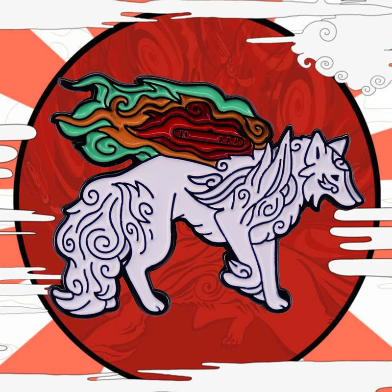 Эмалированная брошь Okami Amaterasu в виде Белого Волка богини для видеоигр искусство