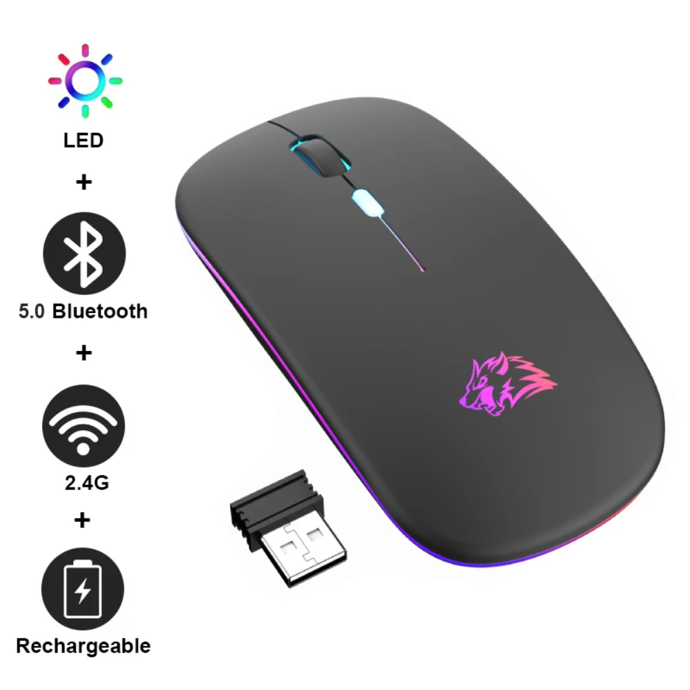 

RYRA Wireless Mouse RGB Rechargeable Wireless Computer 2.4Ghz Silent Mause LED Backlit Ergonomic Gaming Mouse For Laptop PC