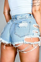 irregular tear holes elastic denim hot pants shorts hollow out distressed woman pants plus size high wasited ripped shorts pants
