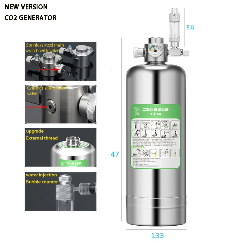 

Аквариумный Новый генератор CO2 3-го поколения, комплект из бутылочного генератора CO2 из нержавеющей стали, набор для аквариума с водными раст...