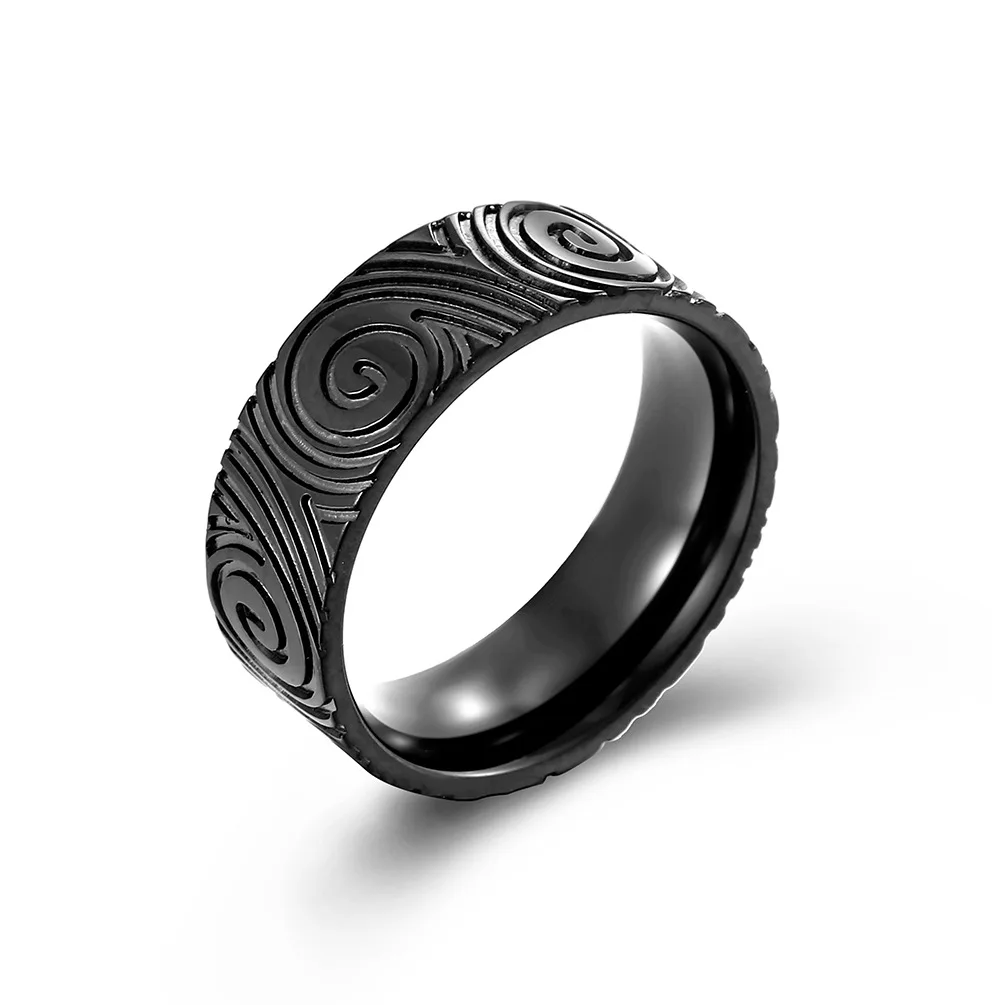 

Mens Stainless Steel Wedding Band Jewelry High Polished Black Color Whirlpool Rings Wholesale Items For Business Free Shippin
