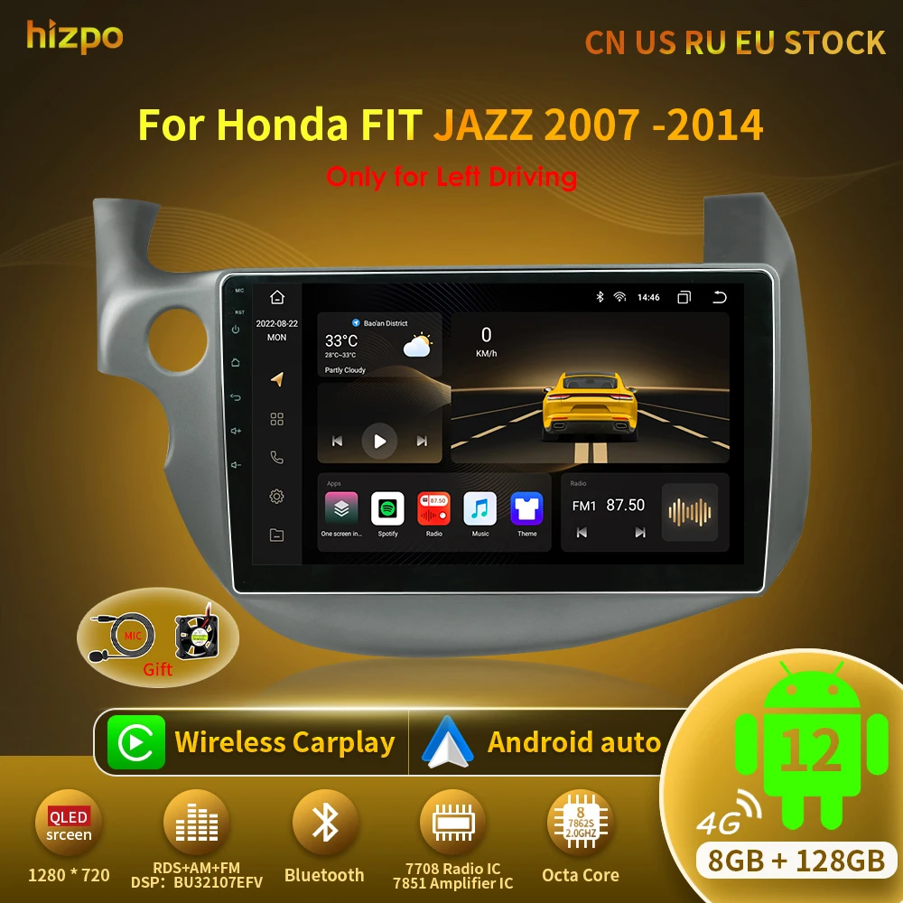 

Автомагнитола Hizpo Android 12,0 для HONDA FIT JAZZ 2007-2014 мультимедийный видеоплеер GPS-навигация RDS 4G Carplay 2 Din