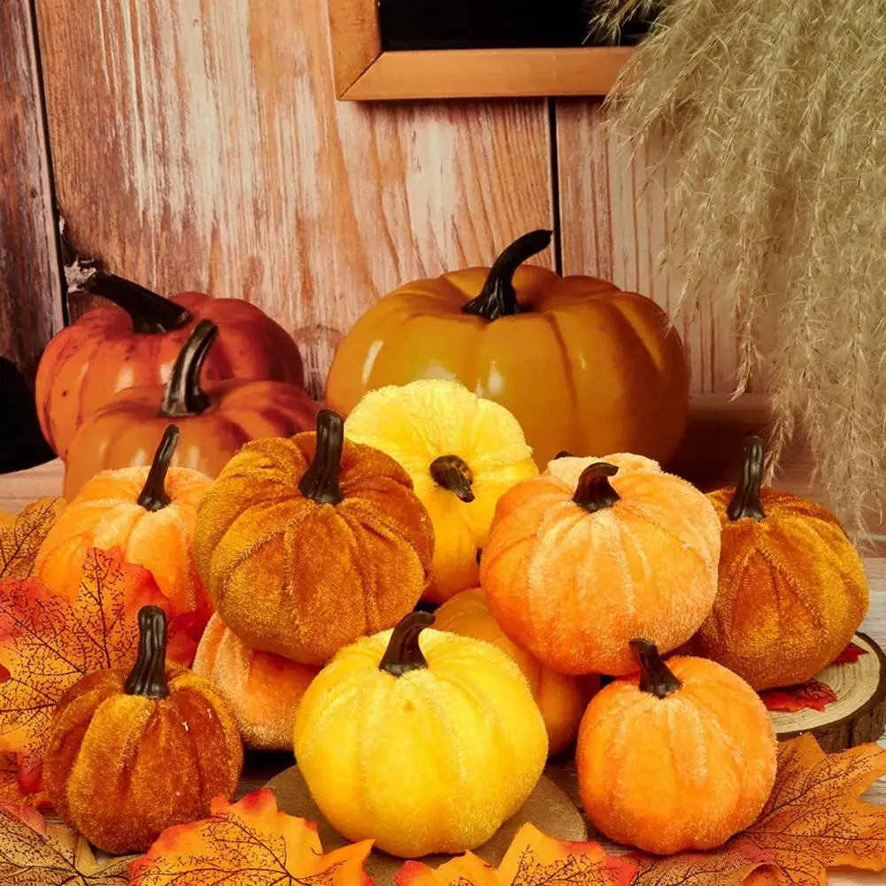 

12 Pcs Velvet Pumpkin Prop Fine Workmanship Texture Assorted Fall Halloween Decoration Centerpieces Mantel Farmhouse Photo Prop