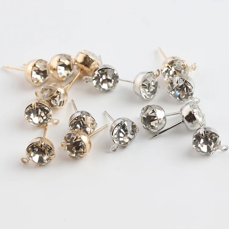 

20-40pcs Crystal Ear Studs Zircon Drill Base Connectors Drop Earrings with Hole Rings For DIY Earring Jewelry Making Accessories