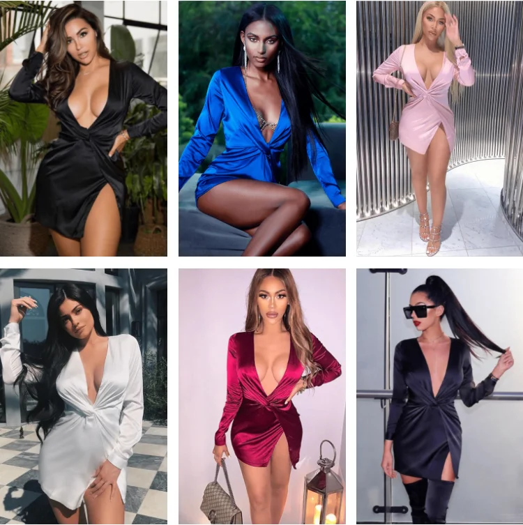 

Summer Dresses Woman Temperament Trend Deep V Ruffled Split Sexy Long-Sleeved Mini Sexy Dress Mini Women's Nightclub Party Robe