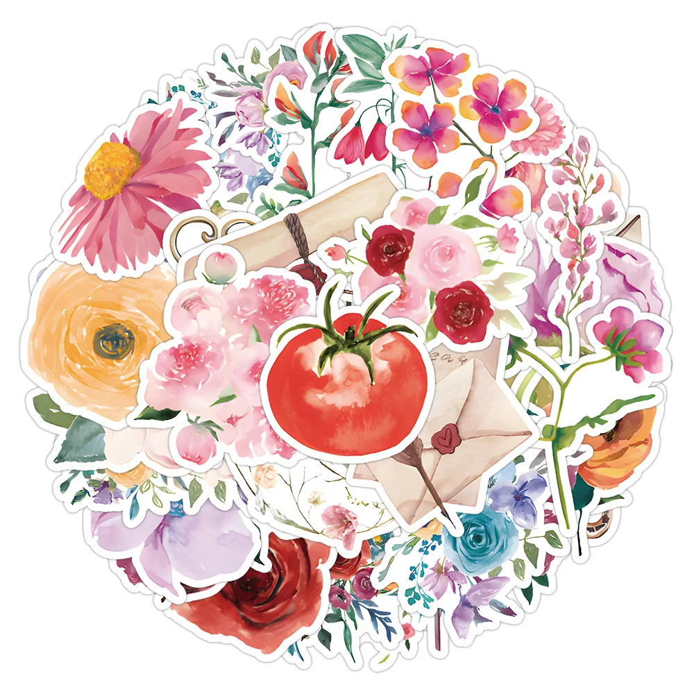 

10/50Pcs Watercolor Style Flowers Tomato Decorative Guitar Waterproof Phone Case Luggage Water Cup Stickers Wholesale