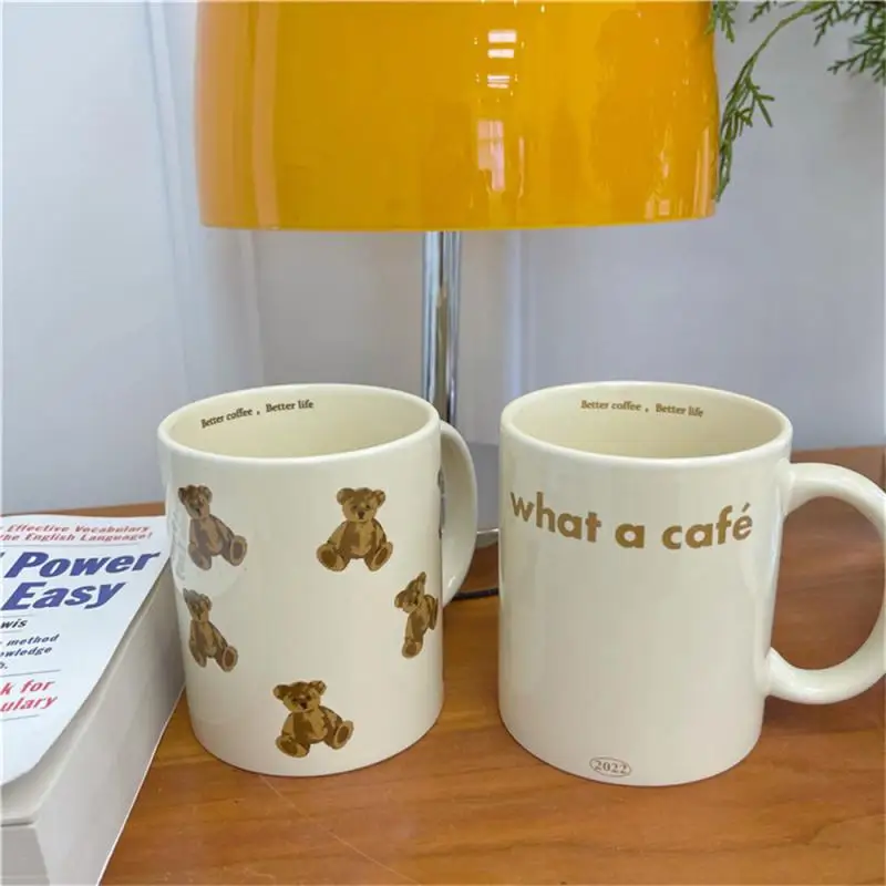 

Ceramic Mug Cream Retro Bear Cup Large Capacity Milk Coffee Cup Cute Breakfast Cup Creative Couple Mug Christmas Birthday Gift