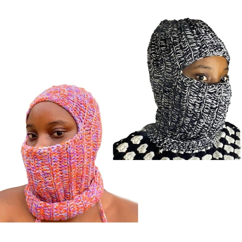 

Вязаная шапка-балаклава для студентов, взрослых, ветрозащитная зимняя шапка, защитная шапка для шеи, разноцветный дизайн, тепло,
