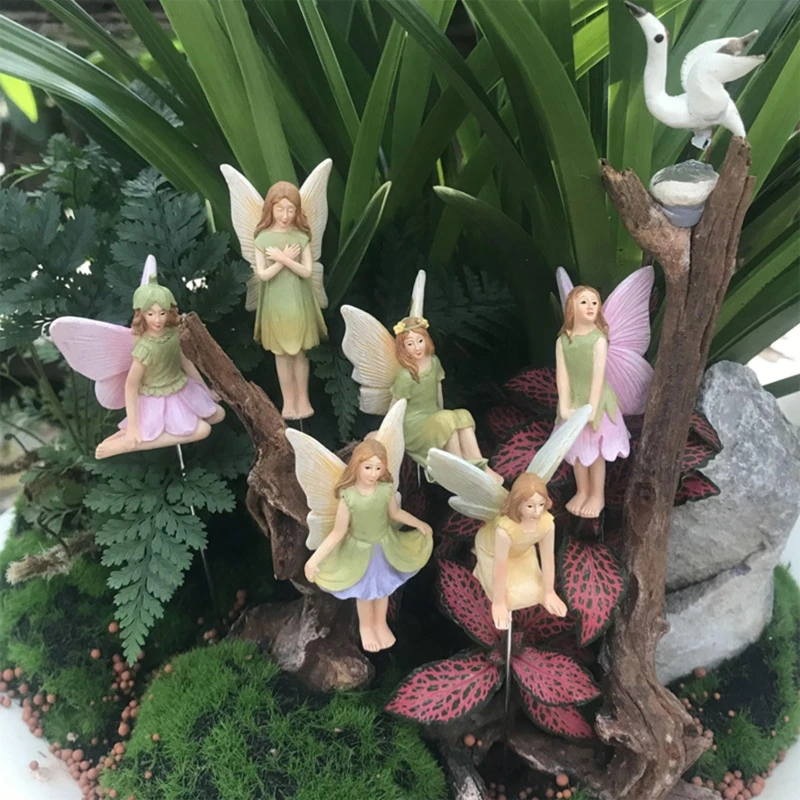 

Mini Fairy Figurines 6pcs/set Resin Garden Fairies Stakes Set Miniature Statues for Outdoor Garden Pot Plants Bonsai