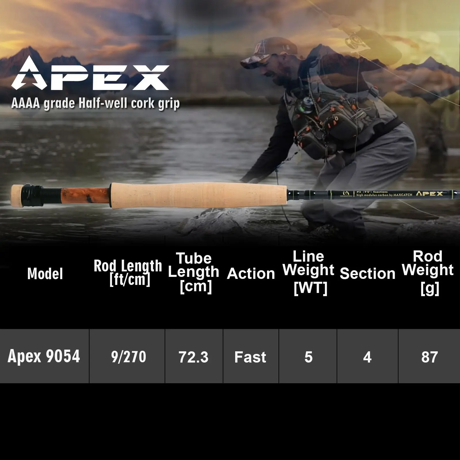 Maximumcatch APEX 9FT 5WT 4-секционная удочка для ловли нахлыстом IM12/40T Высокомодульная из