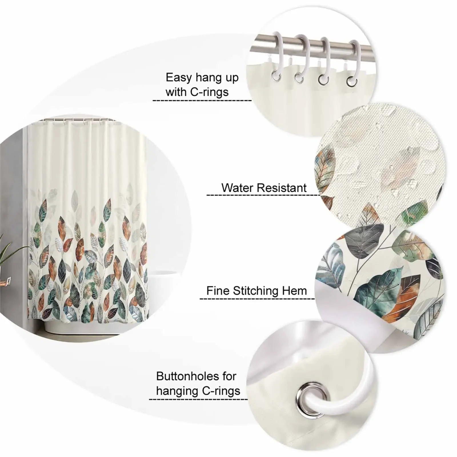 Занавеска для душа из полиэстера с принтом синего зеленого и желтого растений