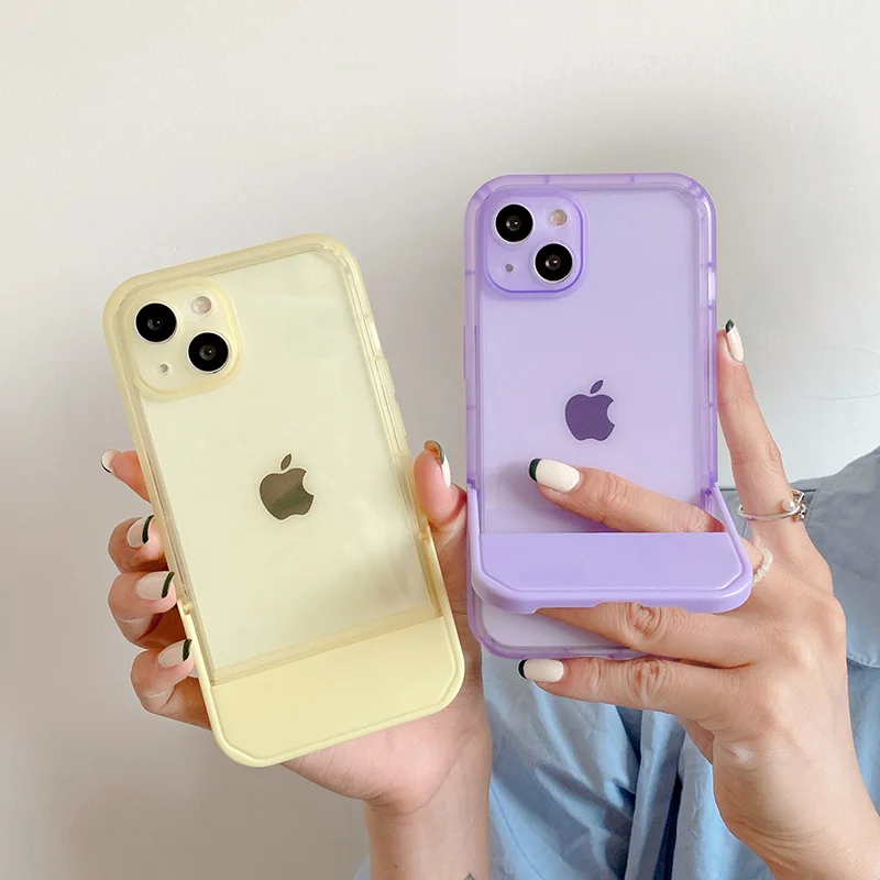 

Transparent Stand Holder Phone Case For iPhone 13 12 11 Pro Max X XS Max XR Shockproof Kickstand Cute Candy Soft Silicone Cover