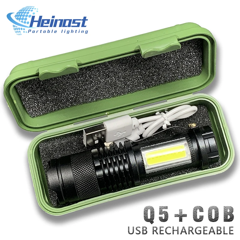 

Built In Battery Q5 Portable Mini Led Flashlight Zoom Torch COB Lamp 2000 Lumens Adjustable Penlight Waterproof for Outdoor