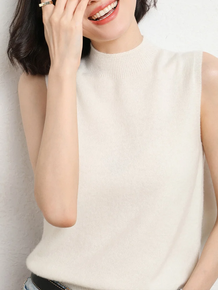 Женский вязаный жилет с воротником из 100% мериносовой шерсти