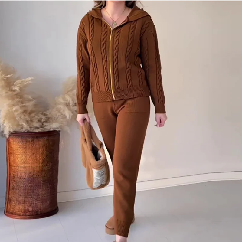 Элегантный жаккардовый комплект с длинным рукавом и брюками карманами