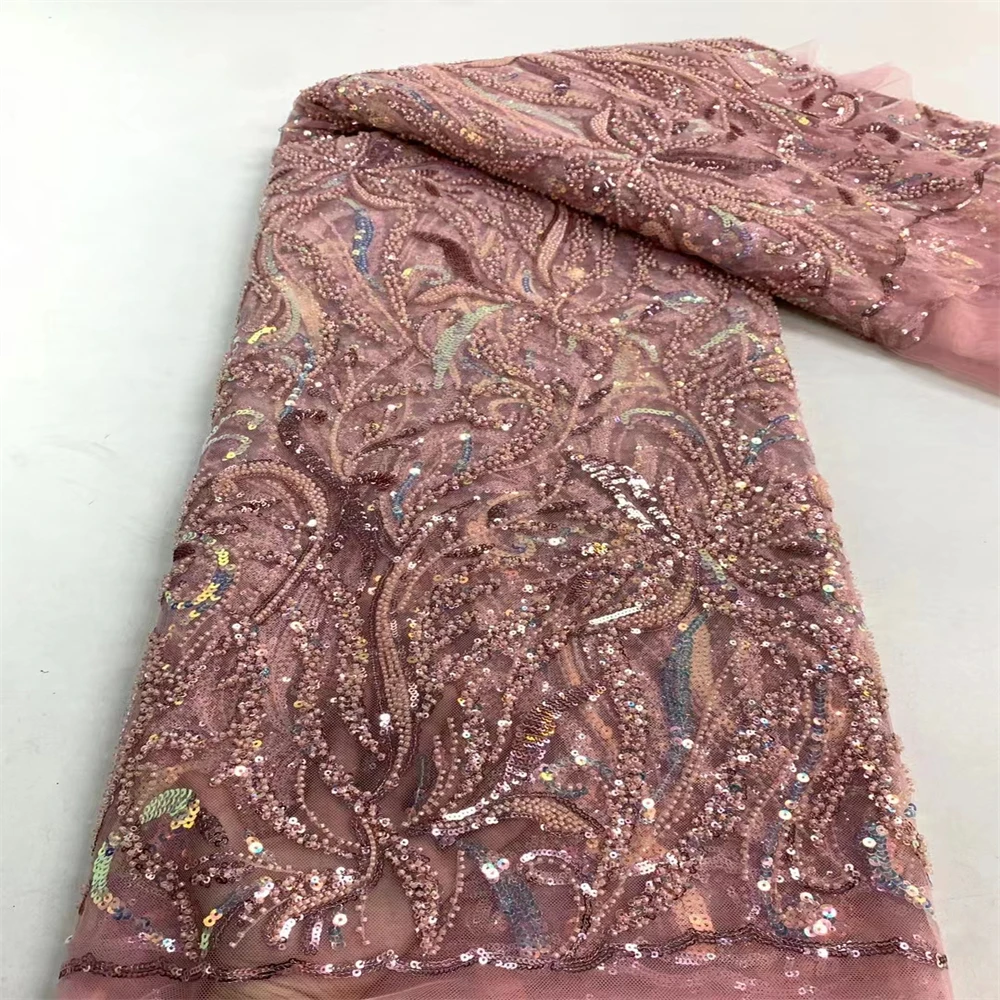 

2023 High Quality Handmade Beaded Groom Sequins Embroidery French Tulle Lace Nigeria Lace Fabric For Dress ZX-2900
