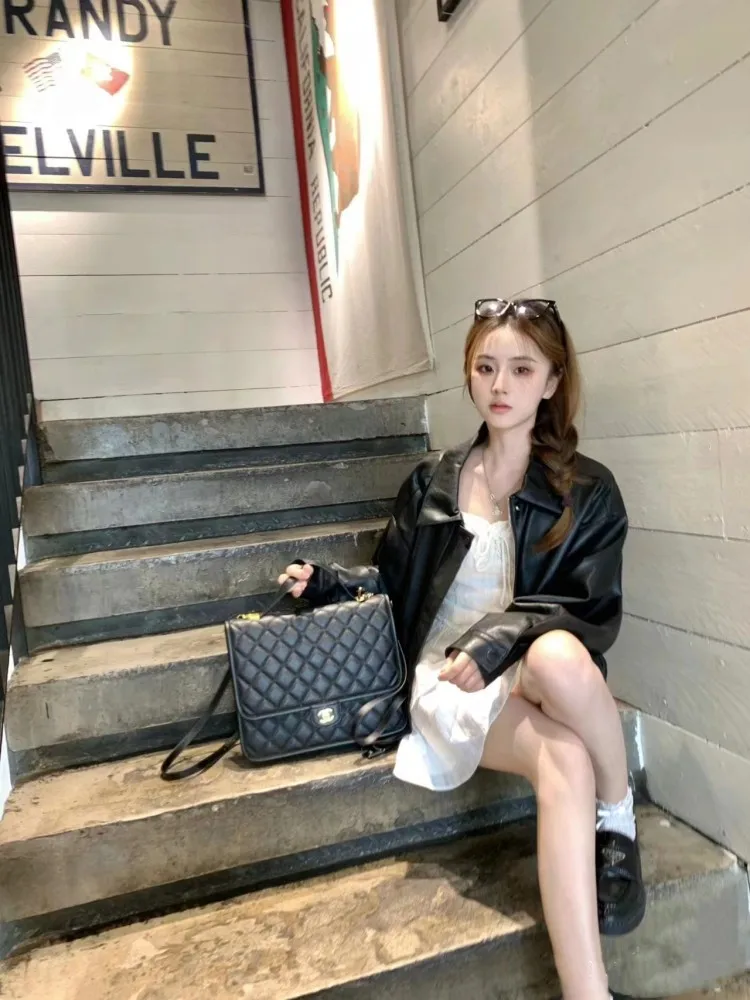 Кожаное пальто верхняя одежда женская короткая 2024 весна и осень новинка Гонконга