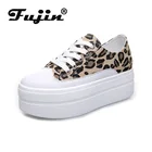 Fujinбелые туфли; Новинка; Леопардовая женская обувь; Дышащая однотонная парусиновая модная женская обувь с круглым носком; Повседневная обувь на платформе