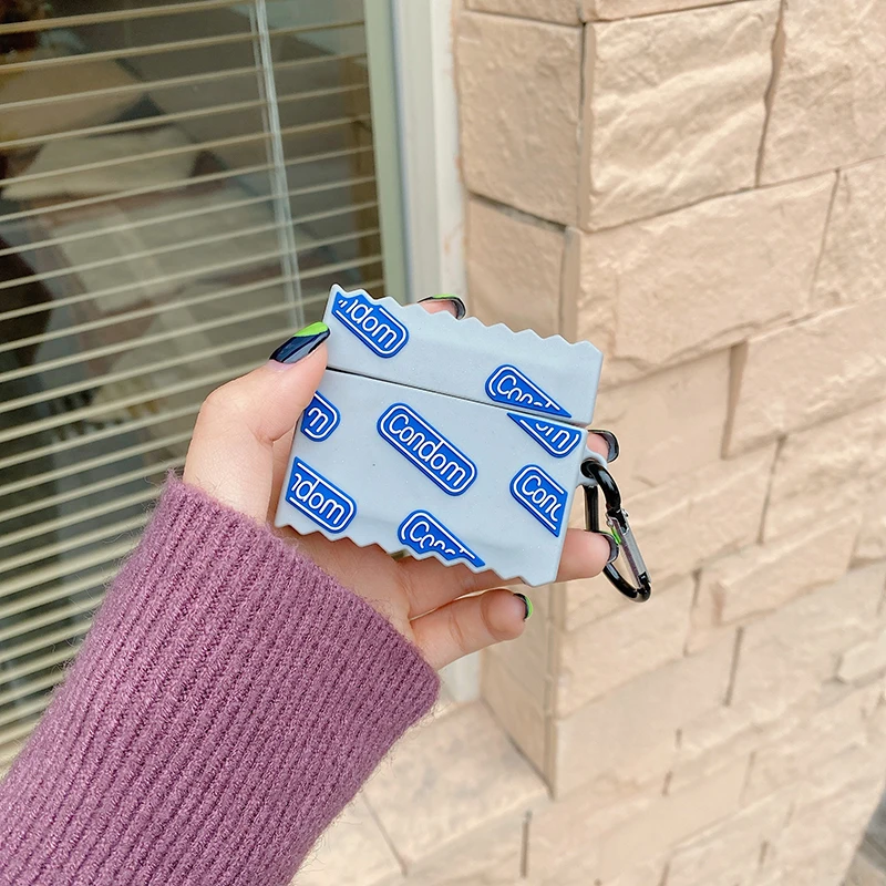 

3D Funny Condom Case For AirPods 1 2 Pro Charging Box Soft Silicone Wireless Bluetooth Earphone Protect Cover Accessories Coque