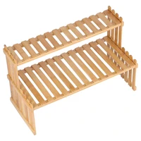 47x21x30cm desktop flower shelf bamboo double layer table top plant stand waterproof sturdy and durable for office garden tool