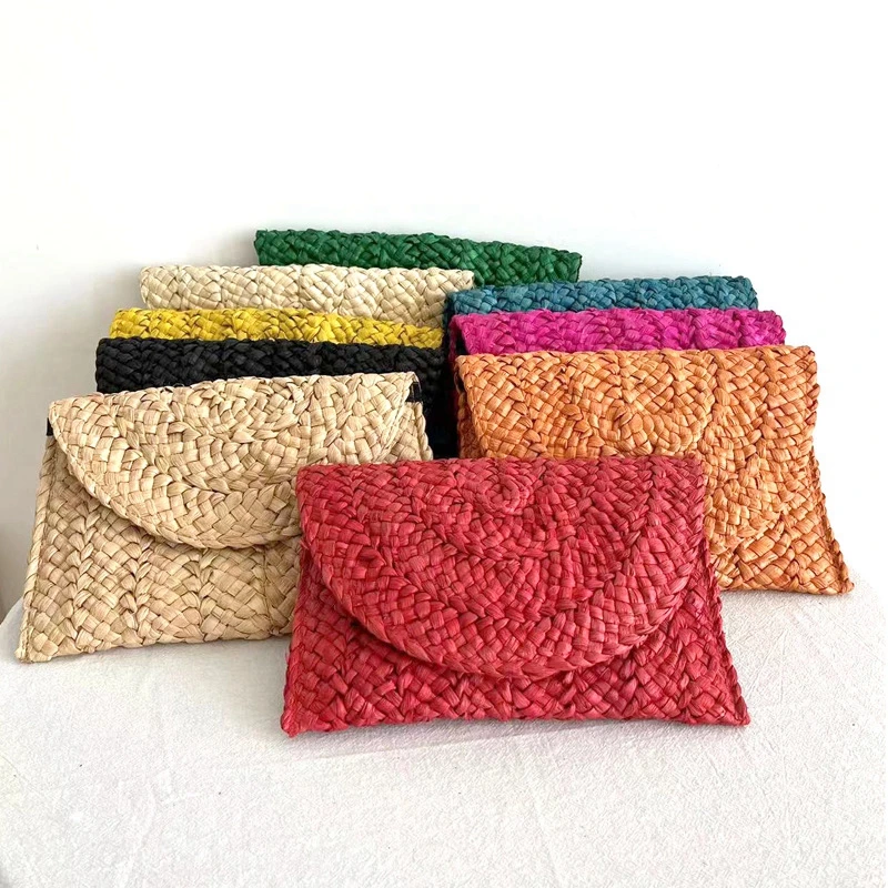 Fashion Handmade Women's Straw Bag Ladies Beach Vacation Clutches Envelope Wallet portable woven Handheld small square bag