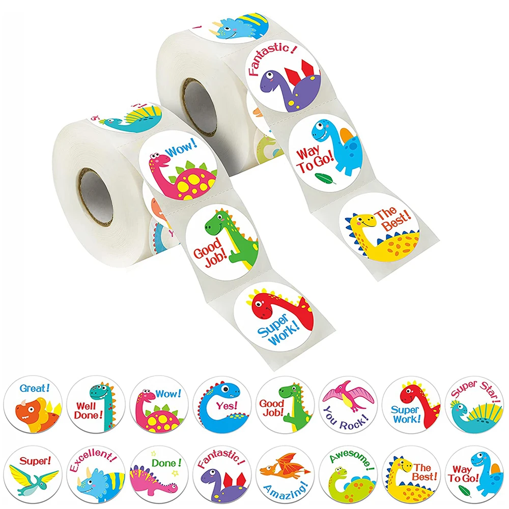 500 Pcs Round Dinosaur Animal Children Reward Stickers Cute Toy Tags Gift Decoration Sealing Label Stationery Supplies Stickers