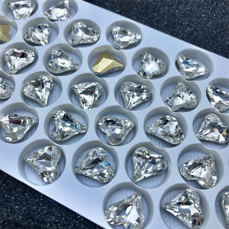 

10pc Large Nail Art Rhinestone Jewelry Parts Pointed Bottom Crooked Heart K9 Glass Stone Fashion DIY Nail Decoration Accessories