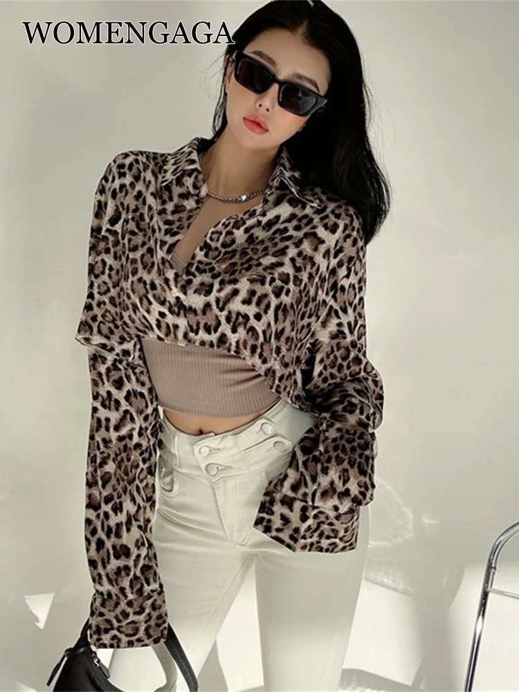 

WOMENGAGA American Hot Girl Zebra Leopard Print Short Shirt Women Loose Thin Lazy Long Sleeve Top Blouse Korean Girl Female S8CV