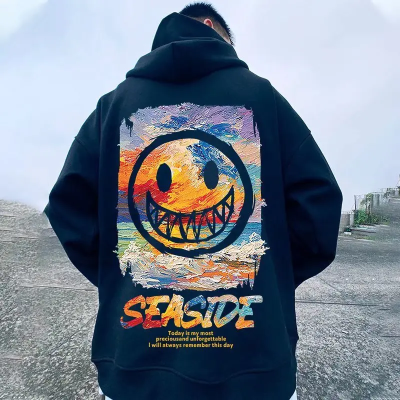 

Spring and Autumn Oversize Loose plus Size Little Devil Zip Cardigan Hip-Hop Pullover Mens Fashion Hooded