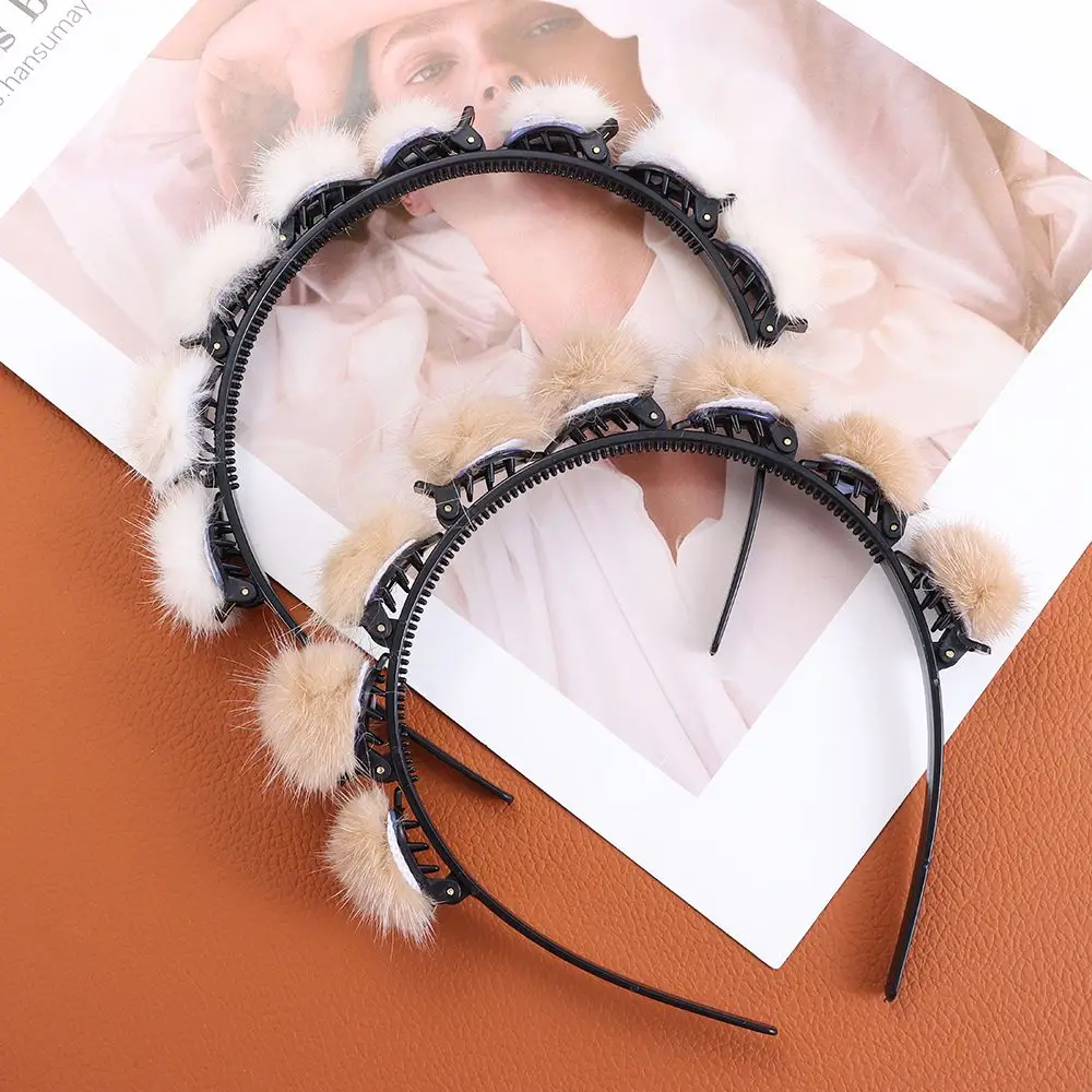 

Аксессуары для волос, плетеная повязка на голову с двумя когтями, высоким помпоном в виде черепа, заколка для волос, плюшевая челка