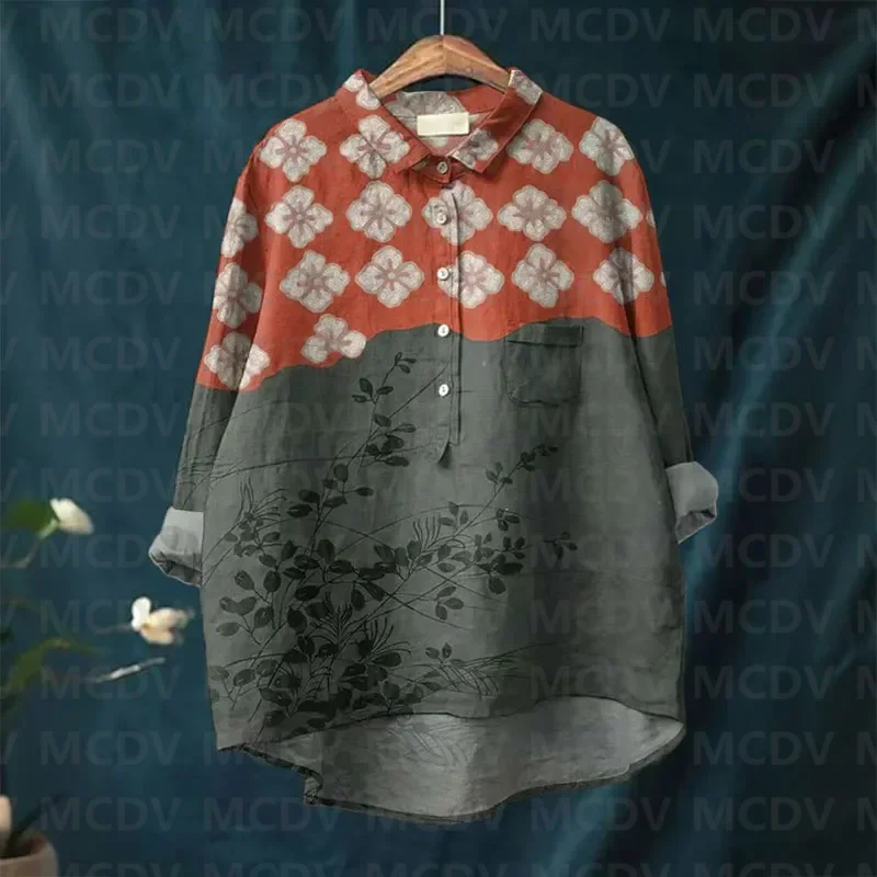 Женская повседневная блузка с лацканами вишневого цвета в японском стиле Lino Art