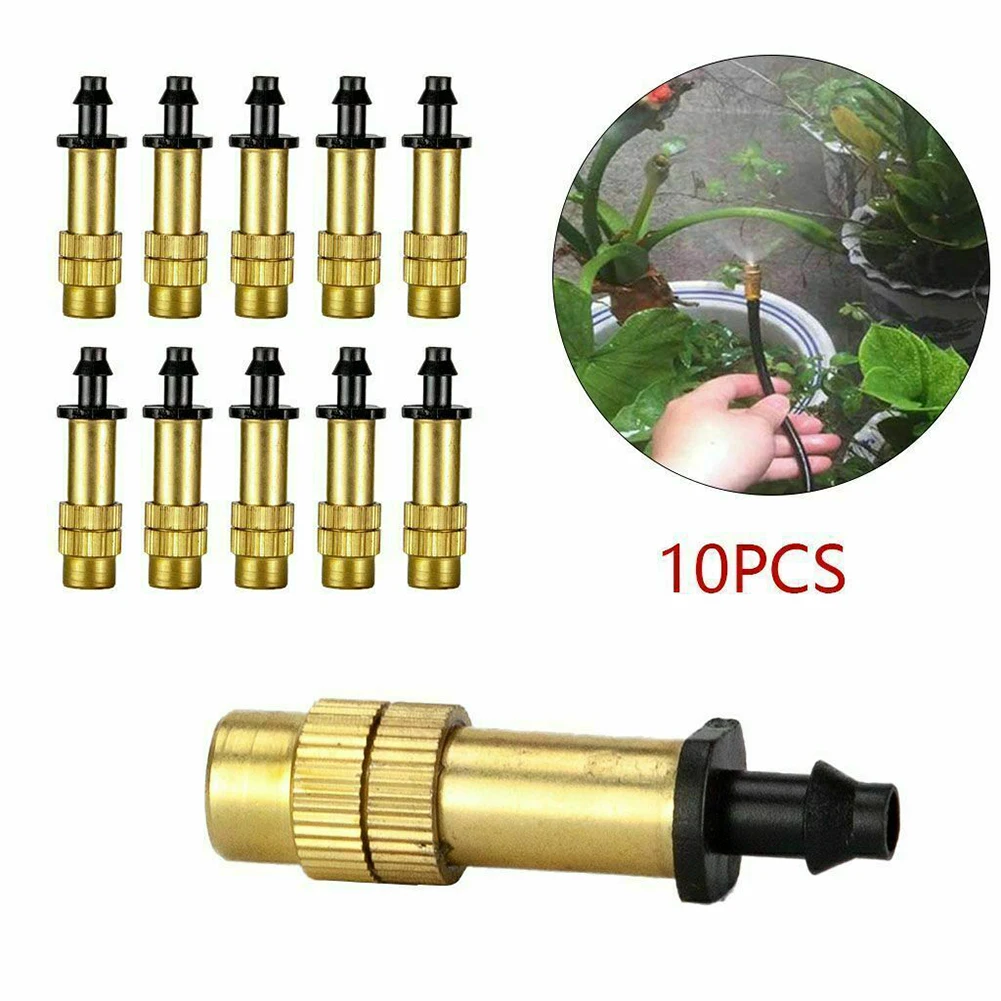 

10PCS/pack Drip Irrigation Misting Brass Nozzle Sprinkler Head Sprinkler For 47mm Hollow Billet PE Tube Garden Watering Parts