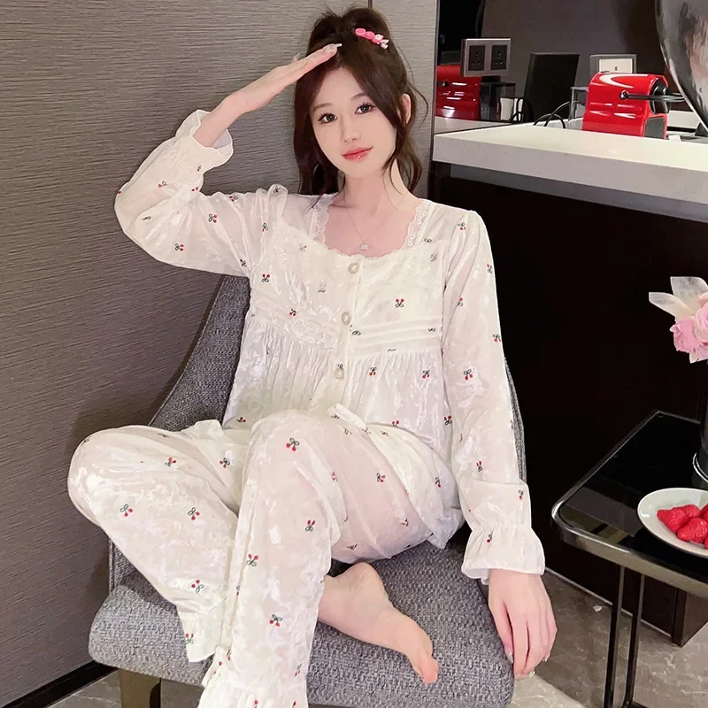 Pleuche женский осенне-зимний утолщенный бархатный пижамный комплект из