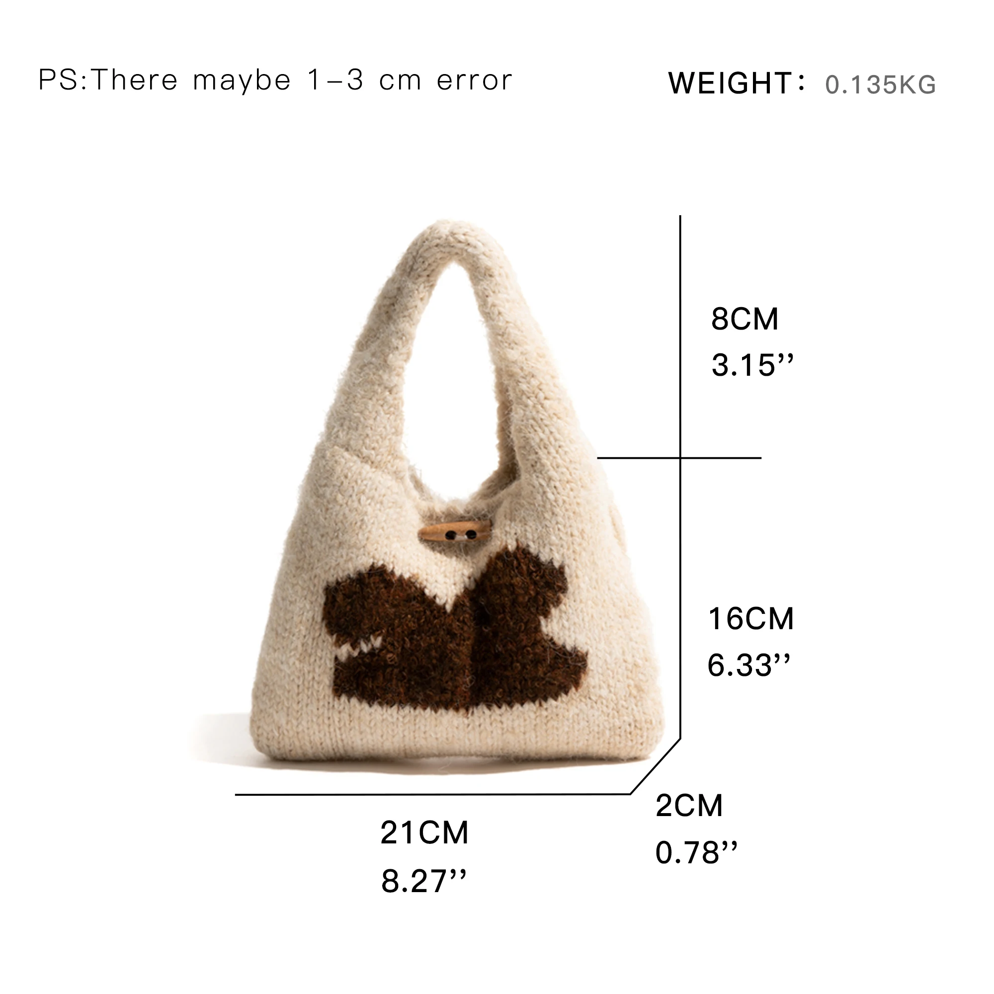 MABULA вязаная шерстяная сумка-хобо с принтом птицы однотонная стильная женская